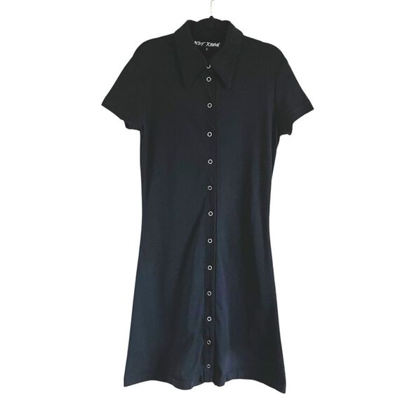 Betsey Johnson Button Front Black Mini Shirt Dress - Picture 1 of 6